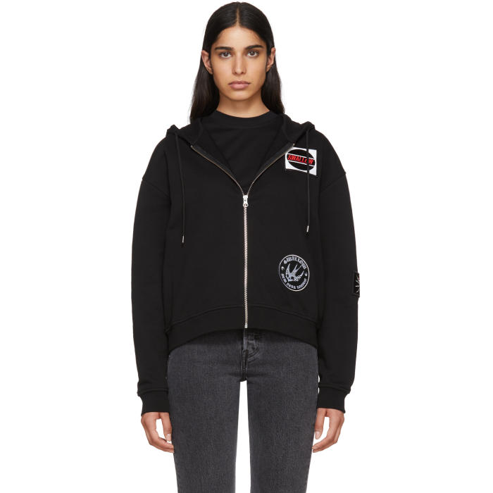 MCQ BY ALEXANDER MCQUEEN MCQ ALEXANDER MCQUEEN BLACK PATCH SLOUCH ZIP HOODIE,511912RLR34