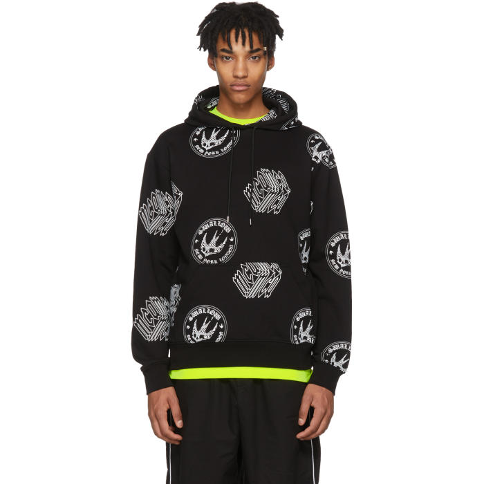 MCQ BY ALEXANDER MCQUEEN MCQ ALEXANDER MCQUEEN BLACK ALL OVER LOGO BIG HOODIE,523567RLR09