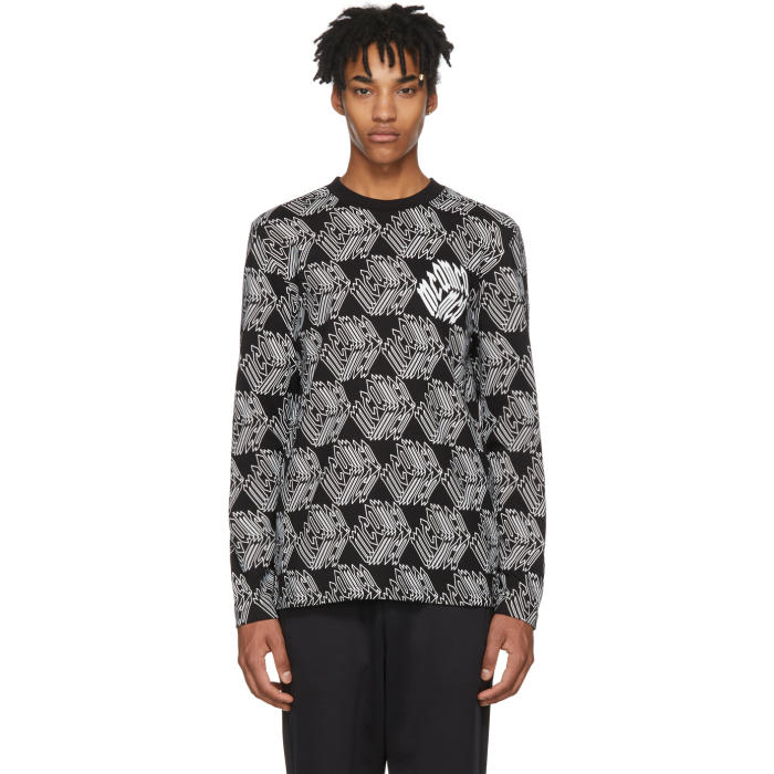 MCQ BY ALEXANDER MCQUEEN MCQ ALEXANDER MCQUEEN BLACK AND WHITE LONG SLEEVE ALL OVER MCQ CUBE T-SHIRT,379821RLR08