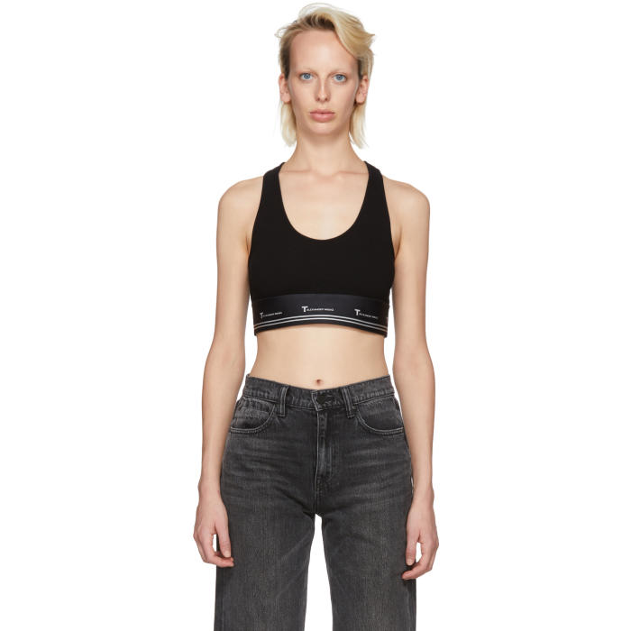 Click to view more detailed imagery on our partner's website T By Alexander Wang Compact Rib Cutout Crop Top In 001 Black
