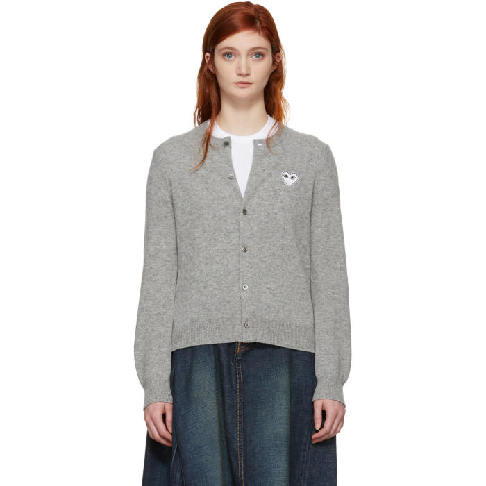 COMME DES GARÇONS PLAY COMME DES GARCONS PLAY GREY AND WHITE HEART CARDIGAN,P1N065