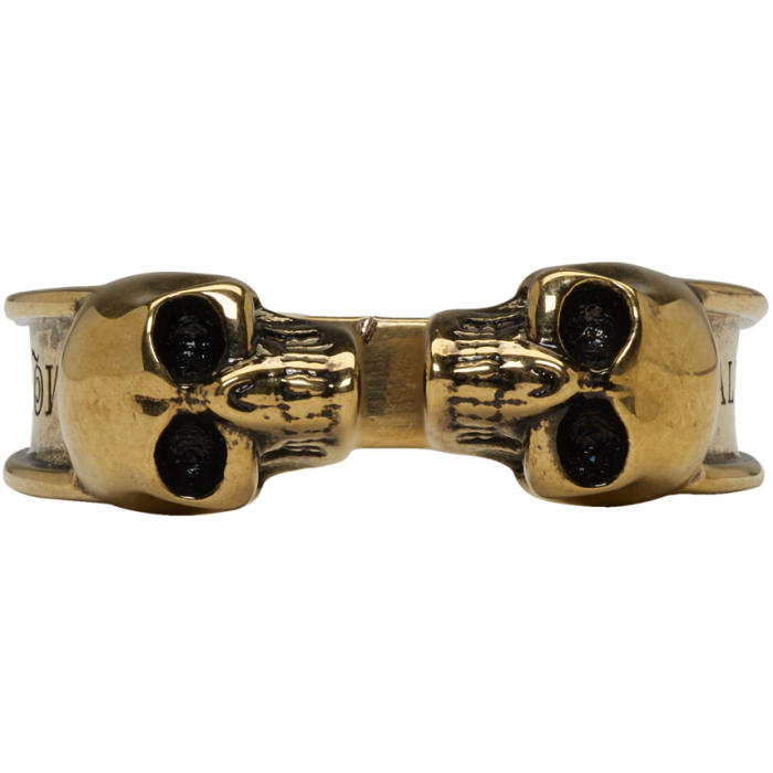 ALEXANDER MCQUEEN ALEXANDER MCQUEEN GOLD THIN TWIN SKULL RING,504297J160T