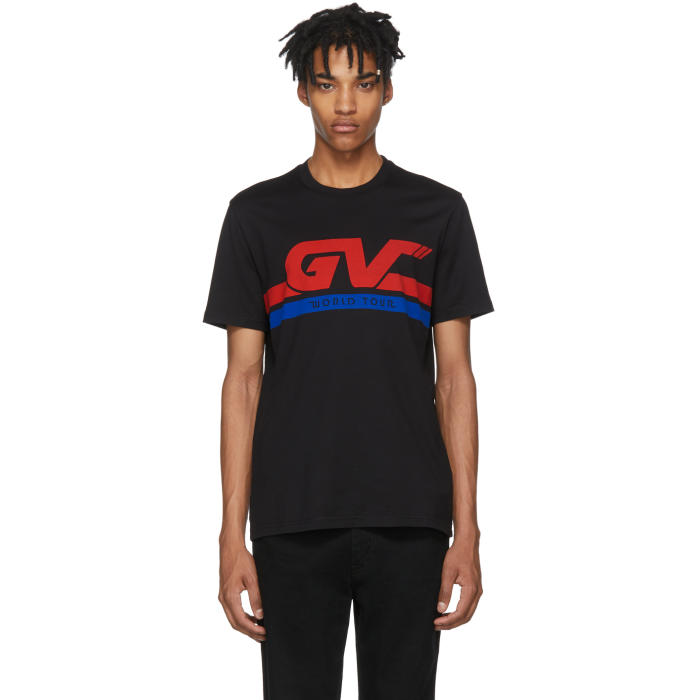 GIVENCHY GIVENCHY BLACK GV WORLD TOUR JERSEY T-SHIRT,BM70BL3002