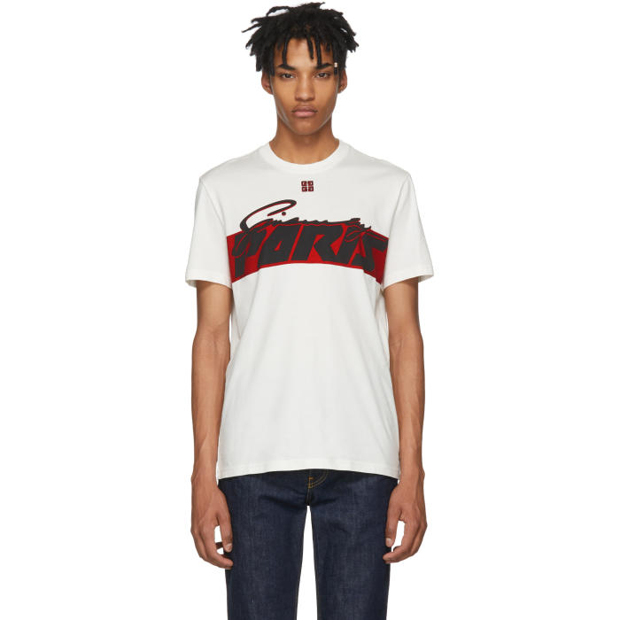 GIVENCHY GIVENCHY WHITE MOTOCROSS PRINT T-SHIRT,BM70CA3002