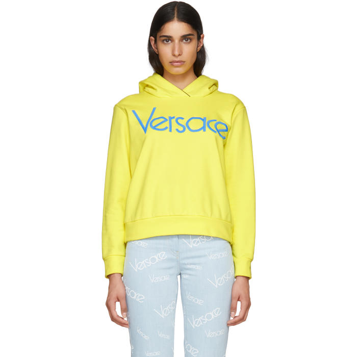 VERSACE VERSACE YELLOW EMBROIDERED LOGO HOODIE,A80501 A217878