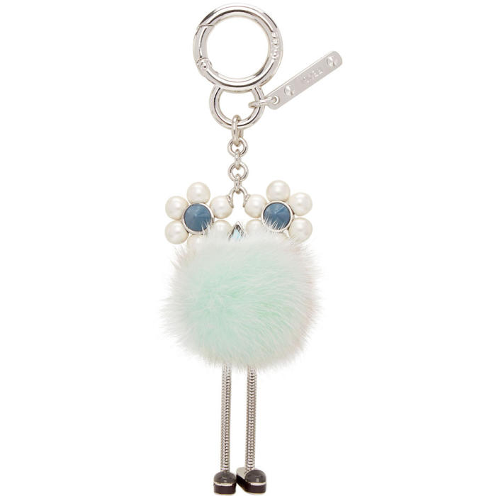 FENDI FENDI BLUE PEARL AND FUR CHICK KEYCHAIN,7AR676 A1LC