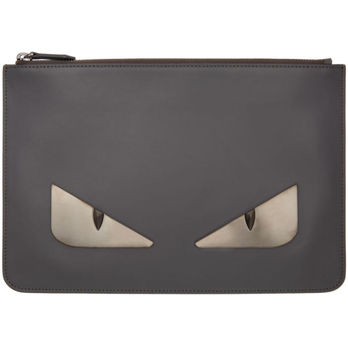 FENDI GREY METAL 'BAG BUGS' POUCH,7N0078 SQP