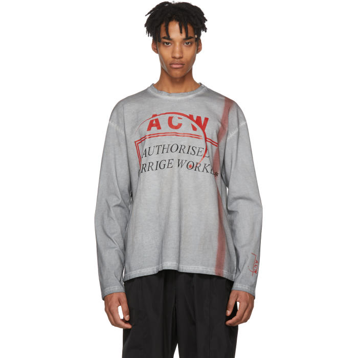 A-COLD-WALL* A-COLD-WALL* GREY AND RED LONG SLEEVE AUTHORISED CARRIGE WORKER T-SHIRT,LS2