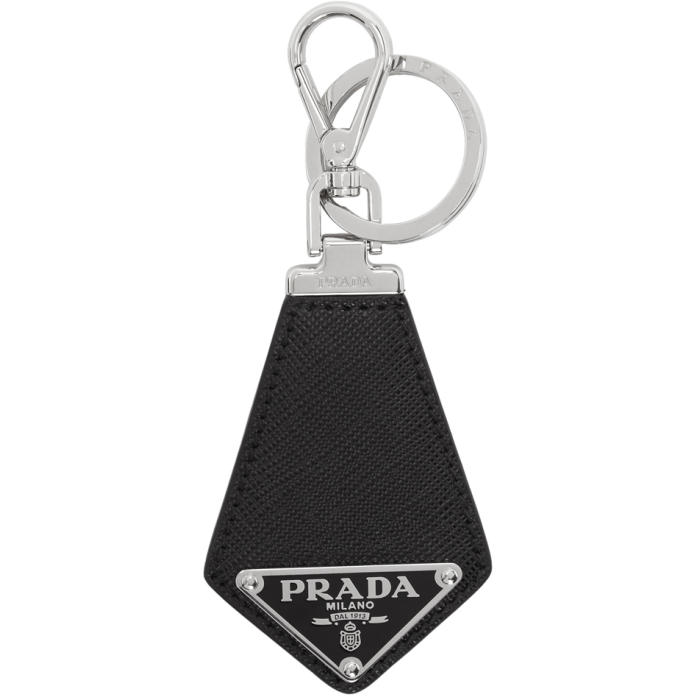 Prada Black Saffiano Key Holder With Logo In Brown