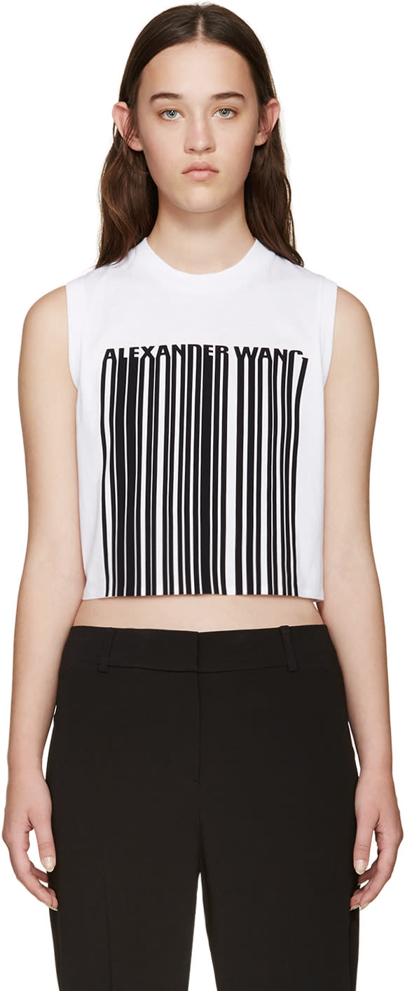 Alexander Wang White Cropped Barcode Tank Top