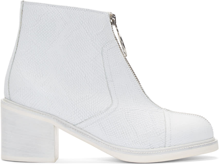 Mm6 Maison Margiela White Leather Zip-front Ankle Boots