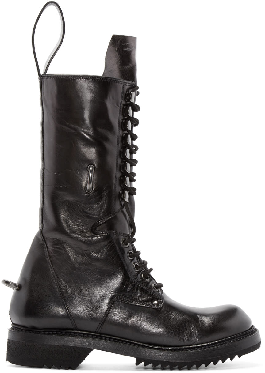 Rick Owens Black Leather Lace-up Boots