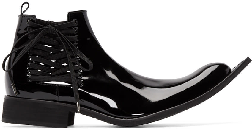 Comme Des Garcons Black Patent Leather Pointed Boots