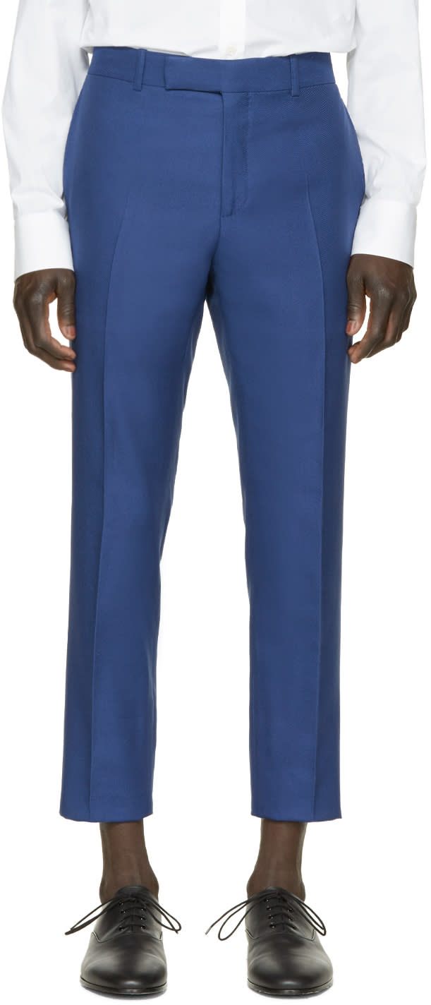 Alexander Mcqueen Blue Gabardine Trousers