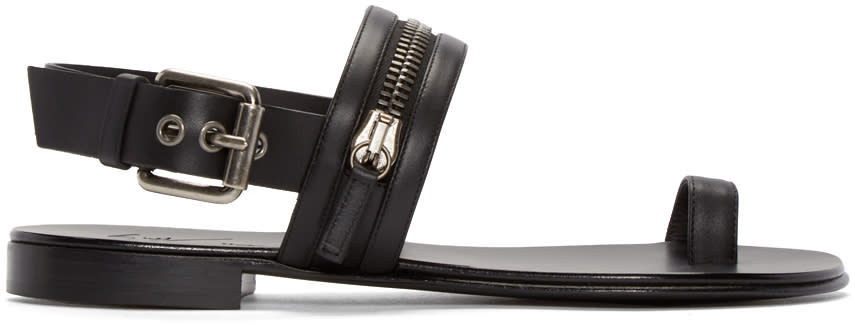 Giuseppe Zanotti Black Leather Zipper Sandals