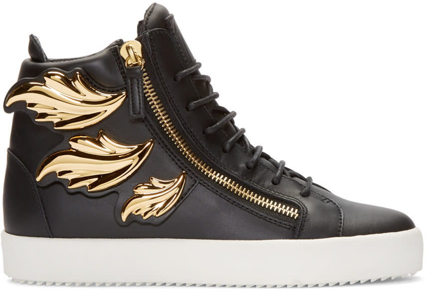 Giuseppe Zanotti Black Leather Leaf High-top London Sneakers