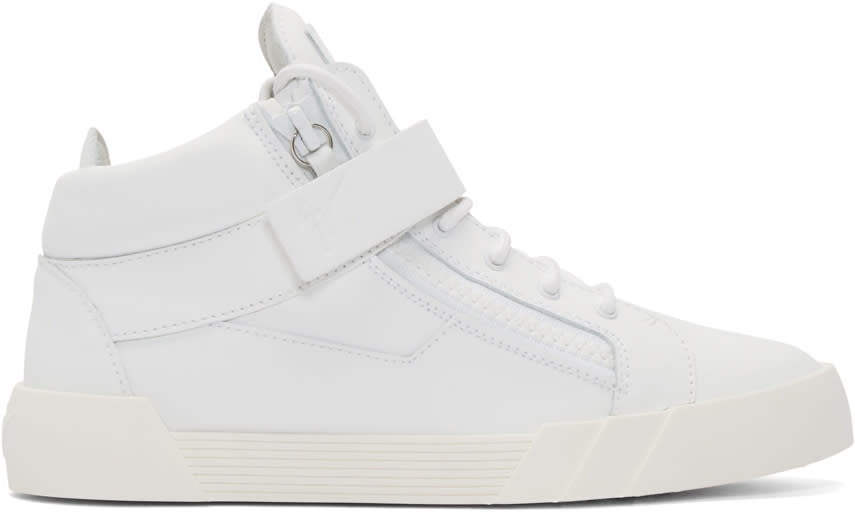 Giuseppe Zanotti White Matte Leather London Mid-top Sneakers