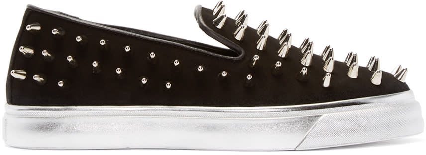 Giuseppe Zanotti Black Suede Spike Slip-on Sneakers