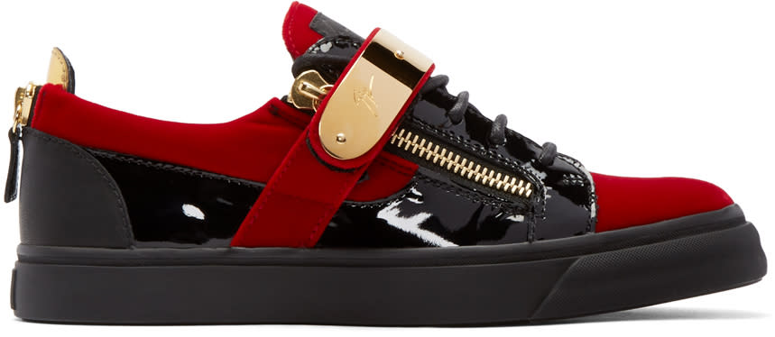 Giuseppe Zanotti Ssense Exclusive Red Velour London Low-top Sneakers