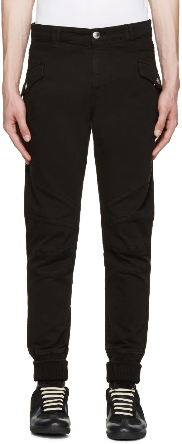 Pierre Balmain Black Ribbed Cuff Biker Trousers