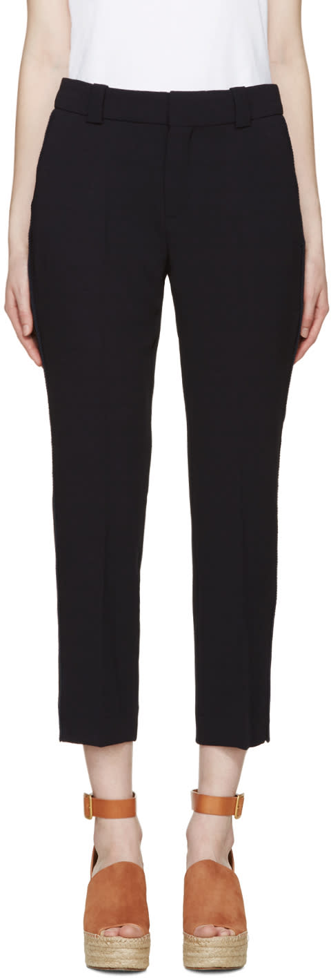 See By Chloe Navy Crepe Slim Trousers