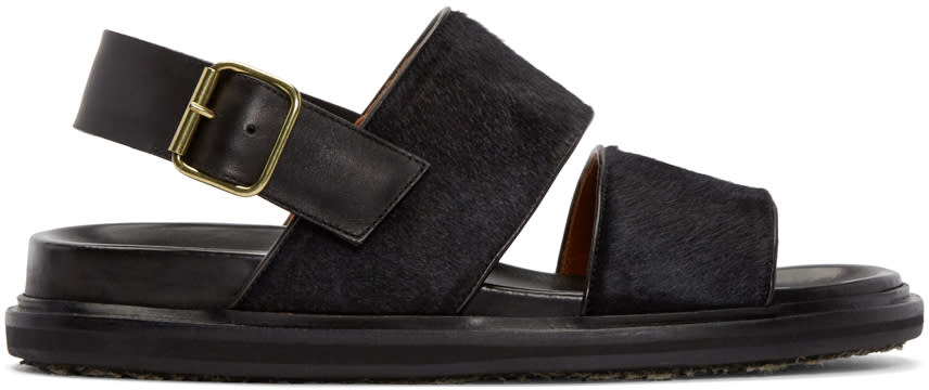 Marni Black and Navy Calf-hair Sandals