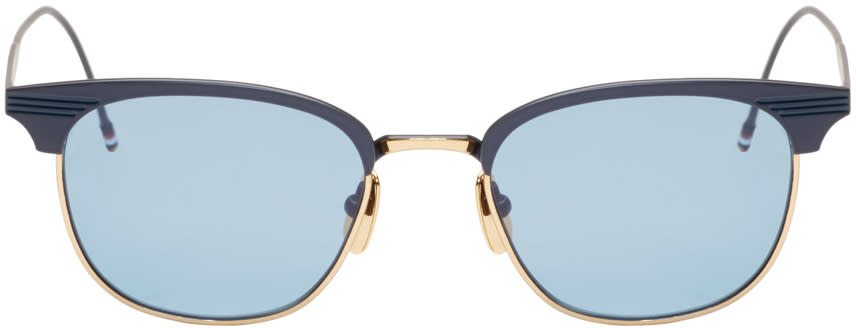 Thom Browne Navy and 18k Gold Matte Sunglasses