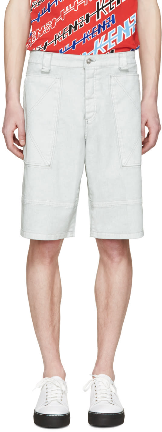 Kenzo Grey Coated Cargo Shorts