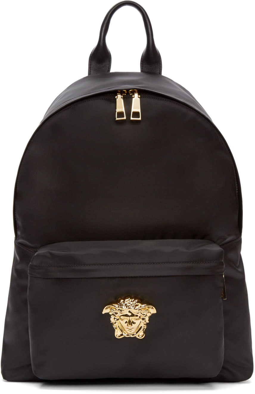 Versace Black and Gold Nylon Medusa Backpack