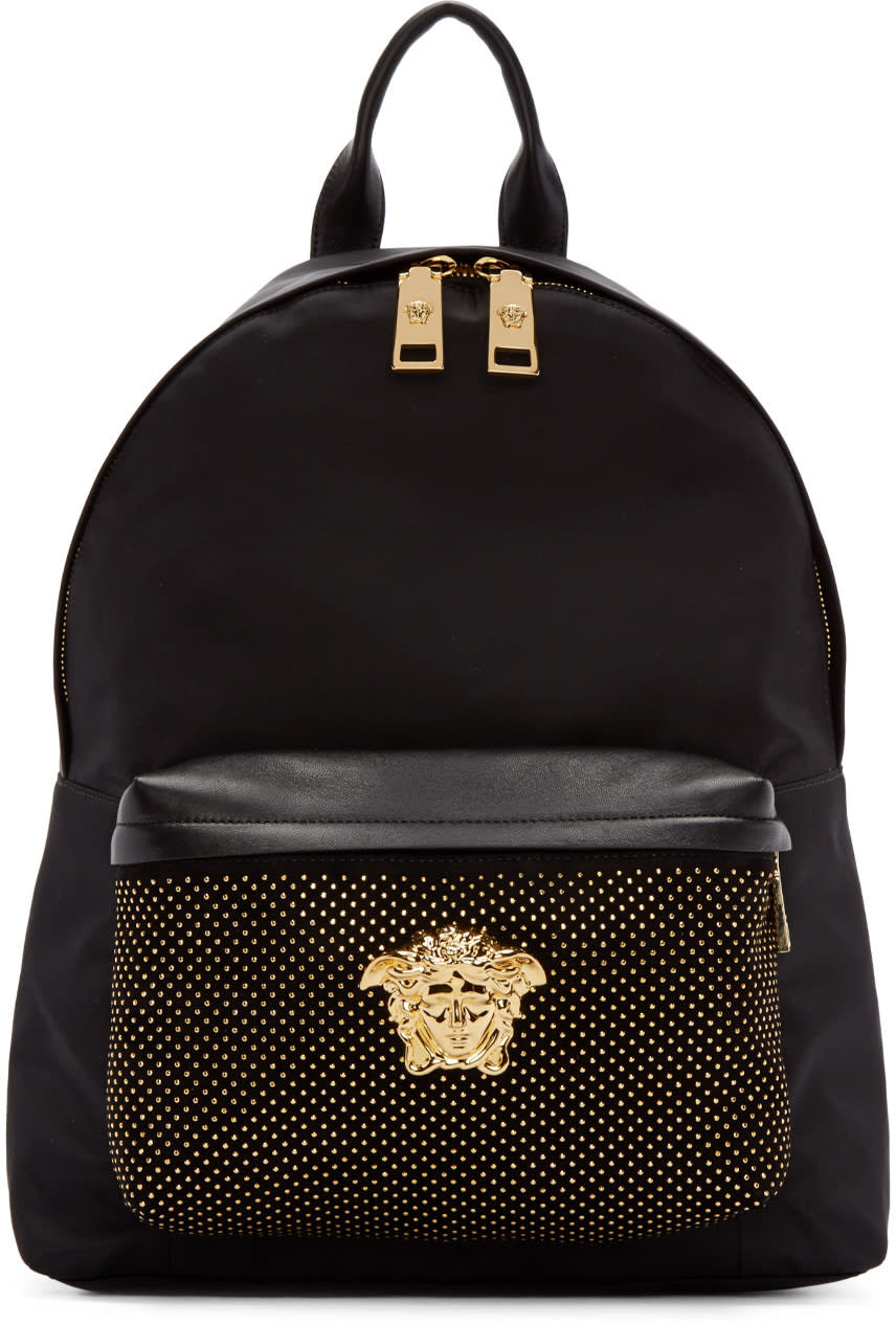 Versace ブラック スタッド メデューサ バックパック