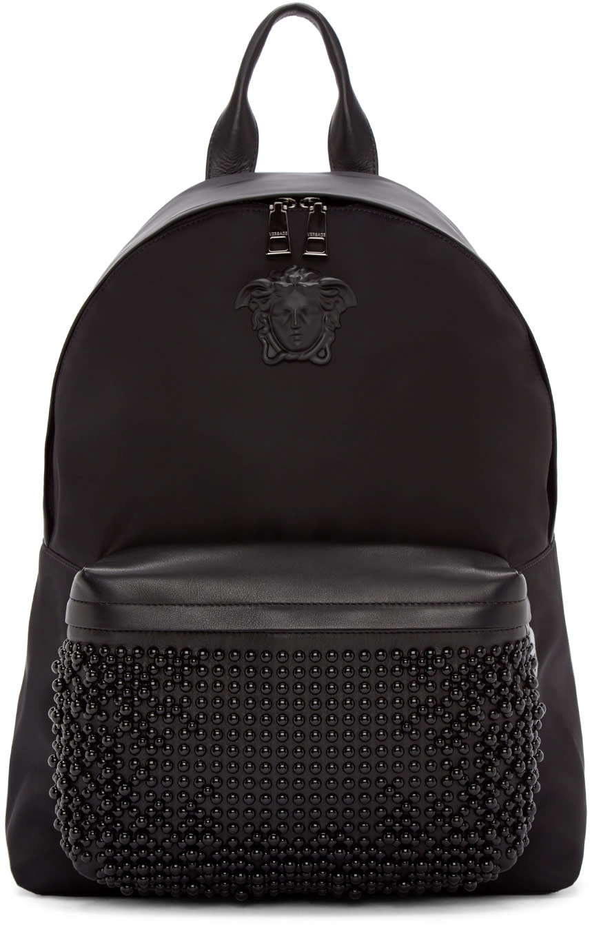 Versace ブラック ナイロン スタデッド バックパック
