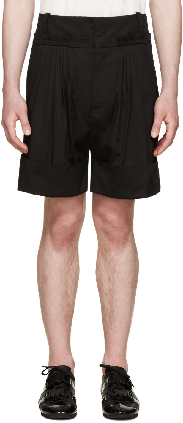Jw Anderson Black Pleated Wide-leg Shorts