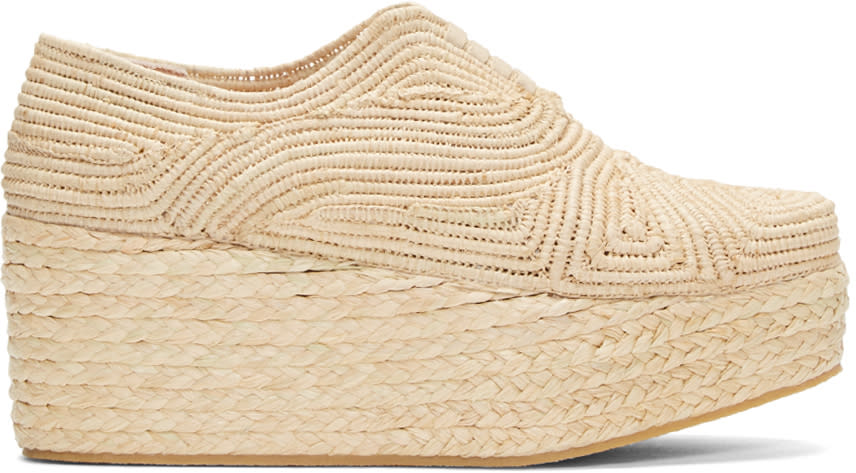 Robert Clergerie Tan Rafia Flatform Pinto Shoes