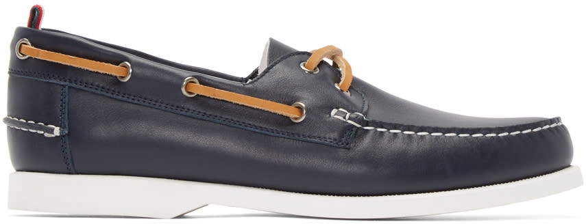 Moncler Gamme Bleu Navy Leather Boat Shoes