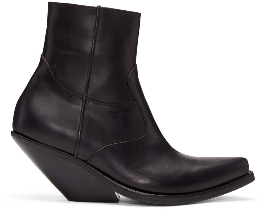 Vetements Black Leather Chunky Cowboy Boots