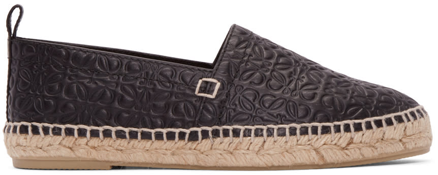 Loewe Black Leather Anagram Espadrilles
