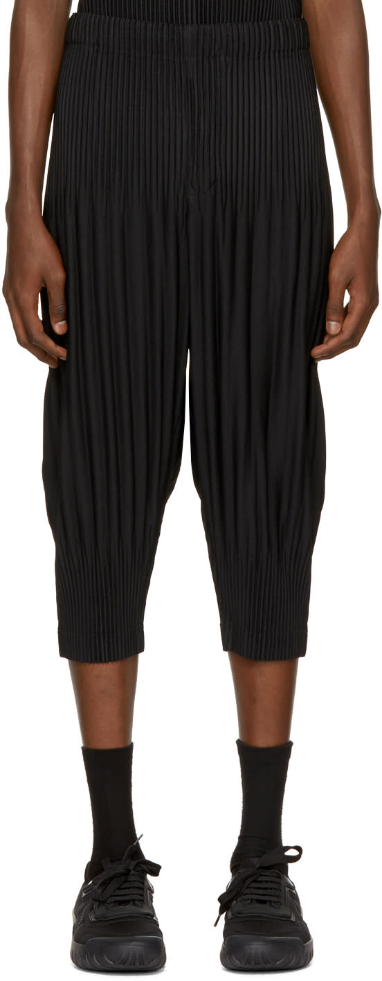 Homme PlissE Issey Miyake Black Pleated Cropped Lounge Pants