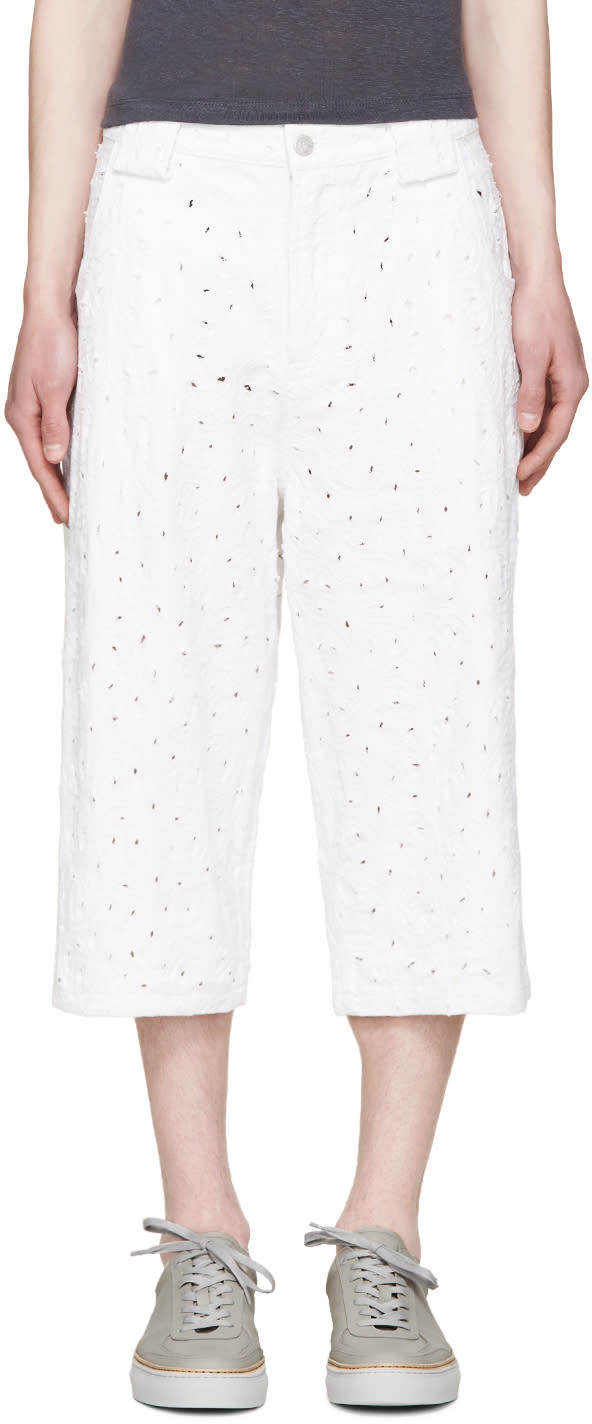 Telfar White Distressed Denim Shorts
