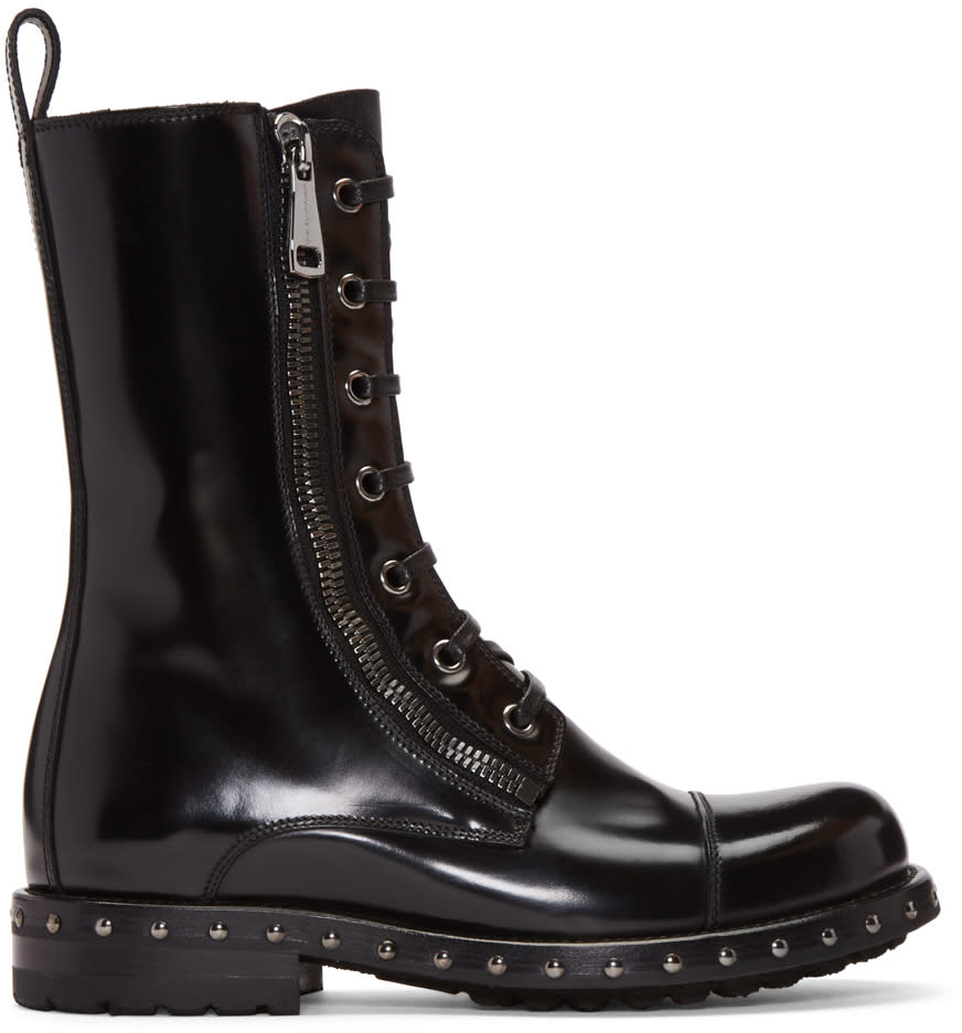 Dolce and Gabbana Black Patent Leather Combat Boots