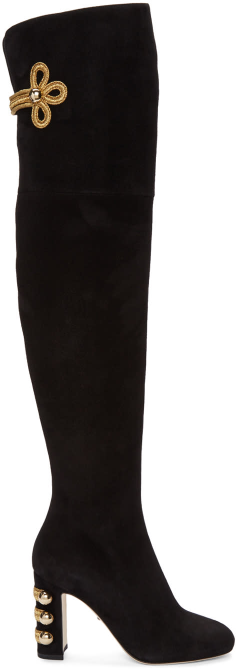 Dolce and Gabbana Black Suede Over-the-knee Boots