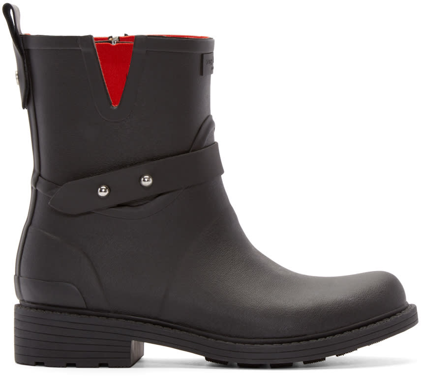 Rag and Bone Black Rubber Moto Rain Boots