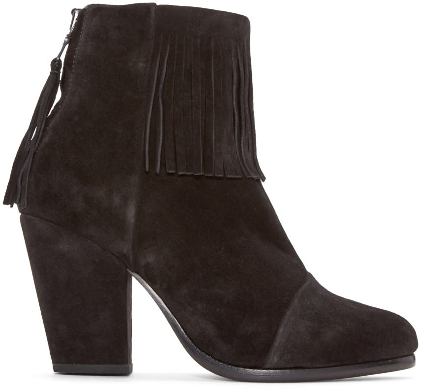 Rag and Bone Black Suede Fringed Newbury Boots
