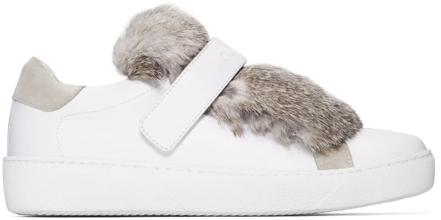 Moncler White Leather and Fur Lucie Sneakers