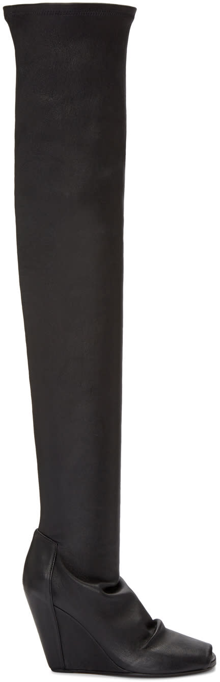Rick Owens Black Thigh-high Wedge Boots
