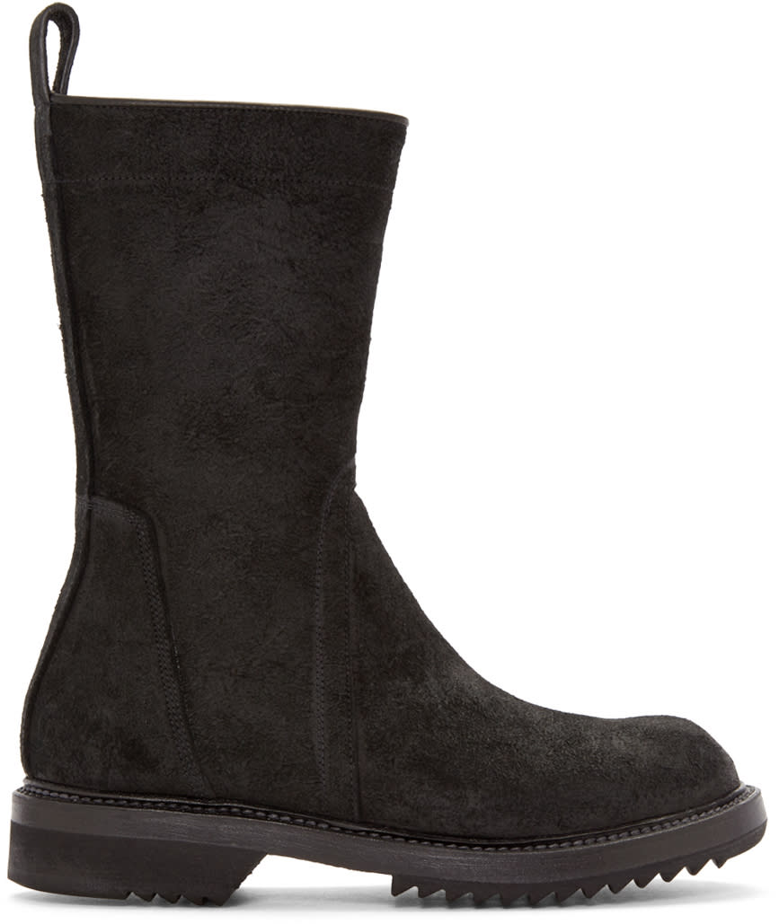 Rick Owens Black Suede Creeper Mid-calf Boots