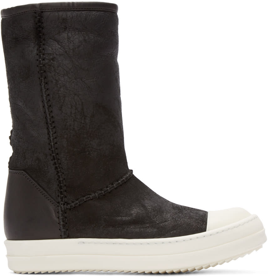 Rick Owens Black Shearling Creeper Boots