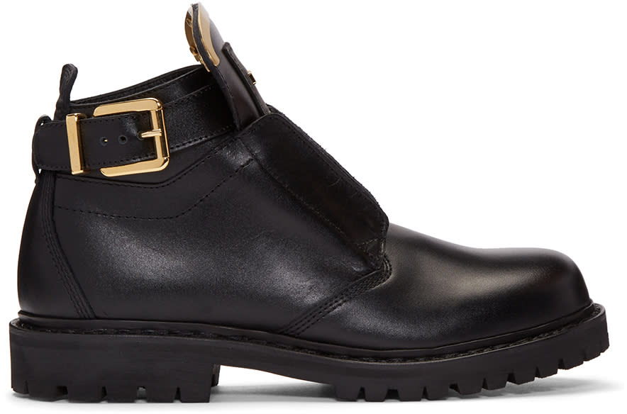 Balmain Black King Buckle Combat Boots