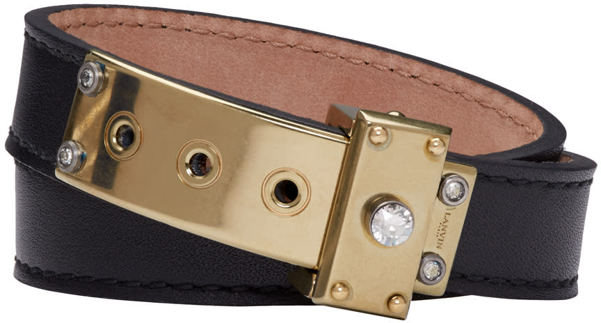 Lanvin Black Leather Wrap Bracelet