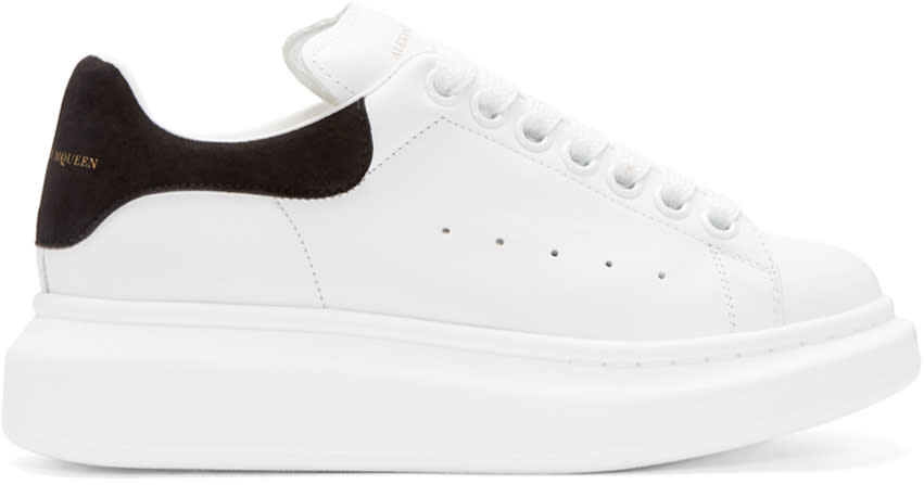 Alexander Mcqueen White and Black Leather Sneakers