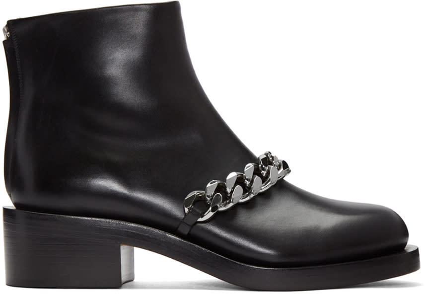 Givenchy Black Leather Chain Boots